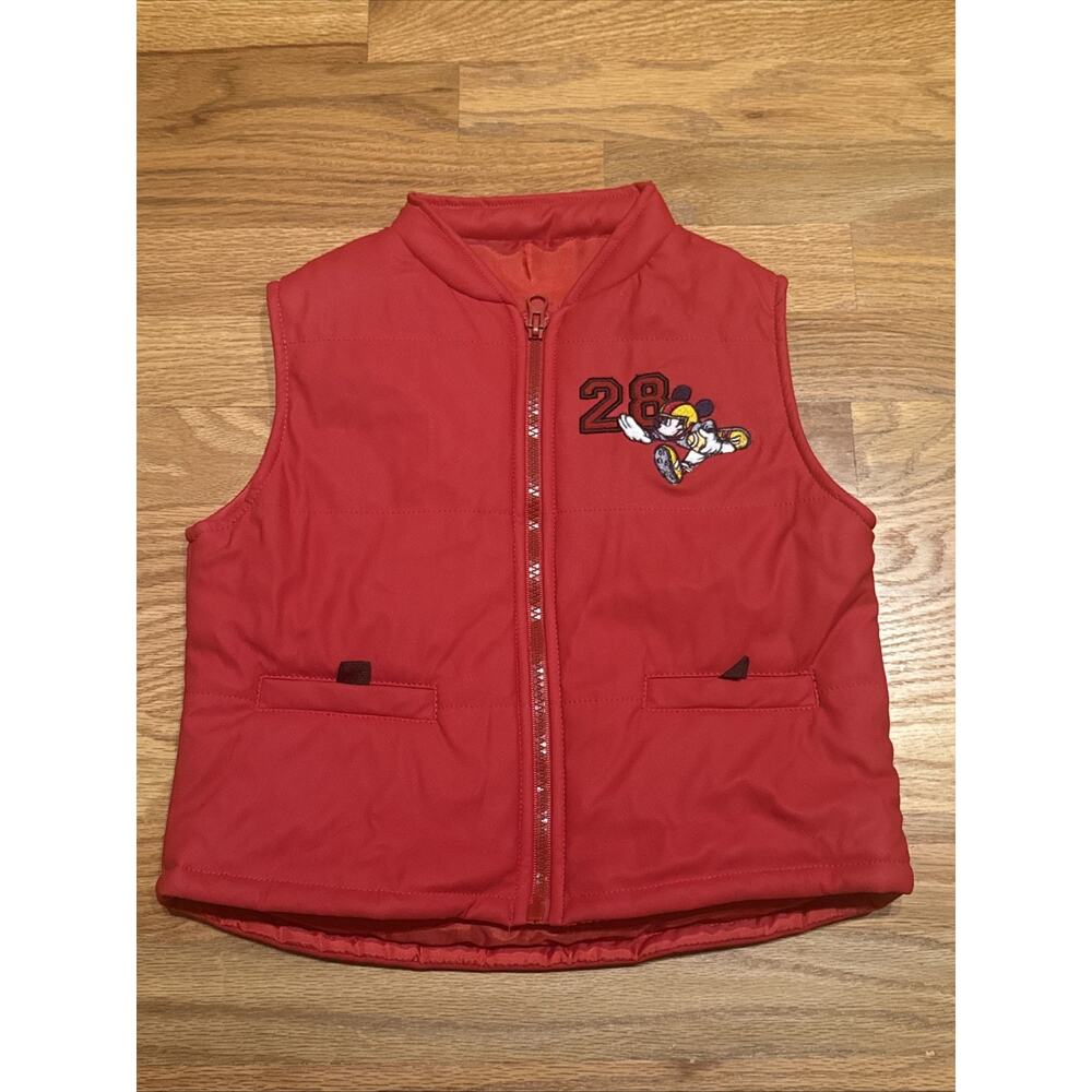 Vintage Mickey Mouse Football Red Puffer Vest Toddler Size 4T Embroidered